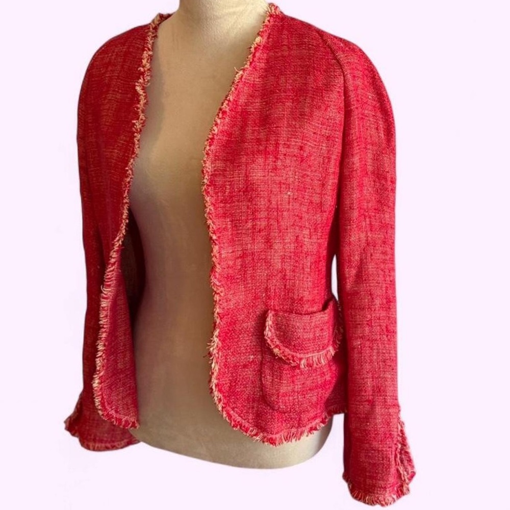 Vintage Anne Klein New York 100% Linen Fringe Bell Sleeve Blazer - Y2K - Size 6